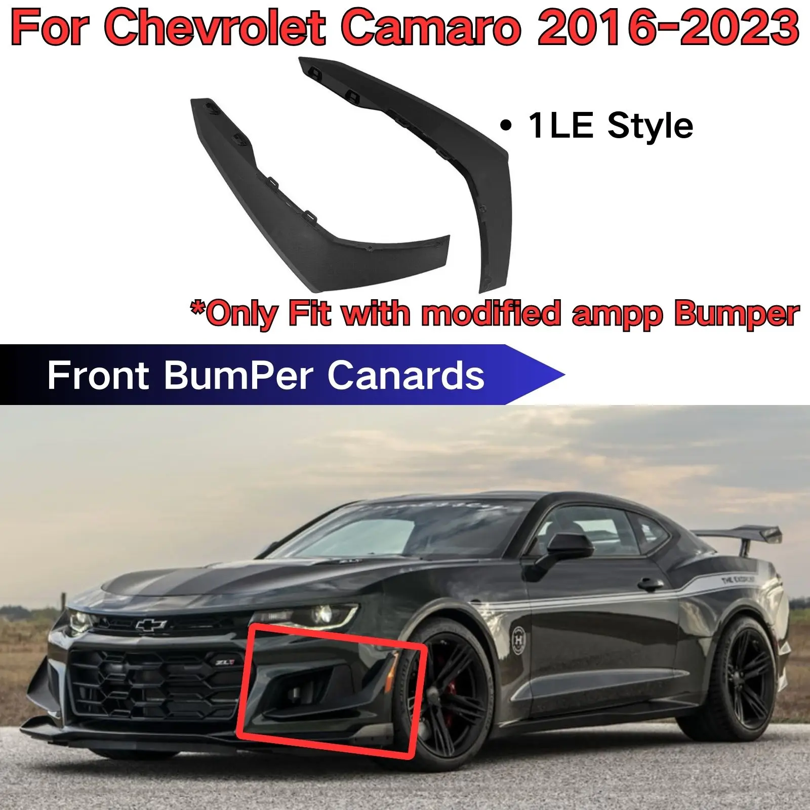 

For 2016-2023 Chevrolet Camaro Modified With 1LE Style AMPP Bumper Matte Black Replacement Front Bumper Side Splitter Canards PP