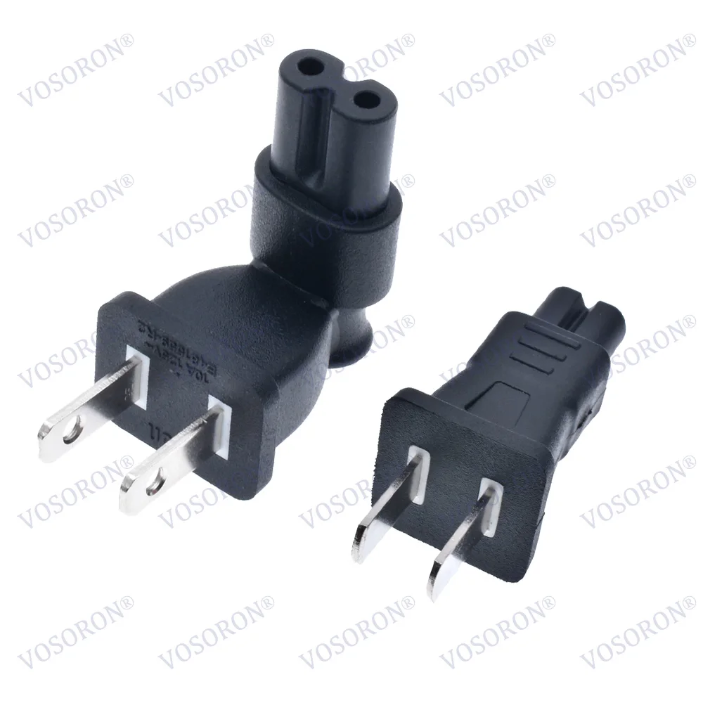 NEMA 1-15P to IEC320 C7 Conversion Plug, USA 2 Pin Male Nema 1-15P to IEC 320 C7 Right Angle AC Adpater