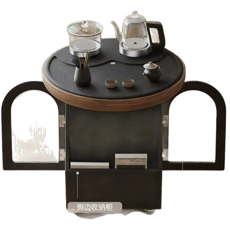 Walnut new island movable all solid wood tea table tea set a complete set of balcony small tea table high-end kettle