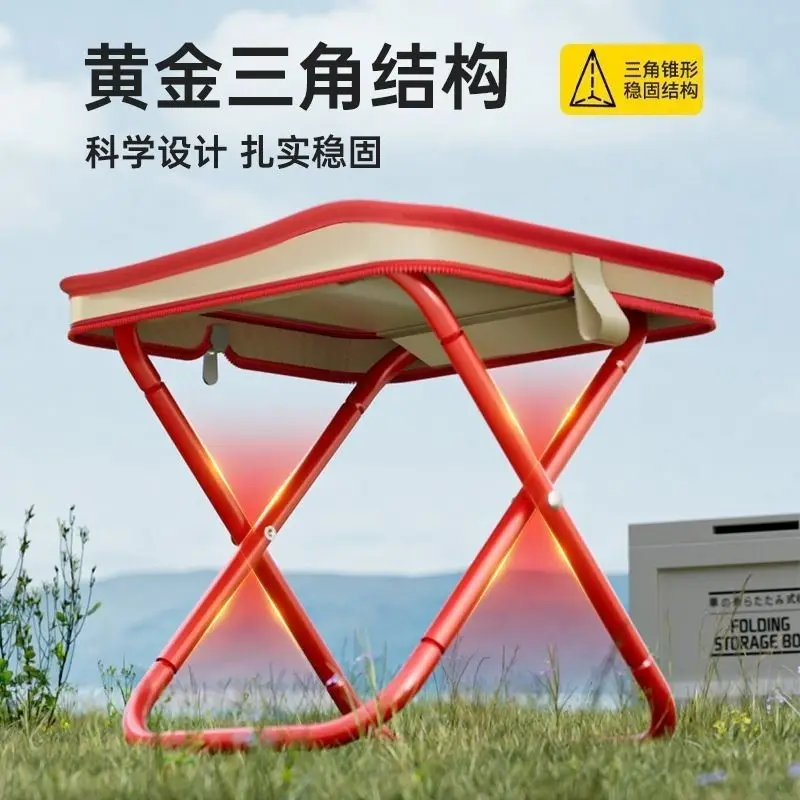 Foldable Portable Camping Stool Golden Triangle Stable Structure Red Soft Padded Lightweight Outdoor Seat For Hiking Fishing