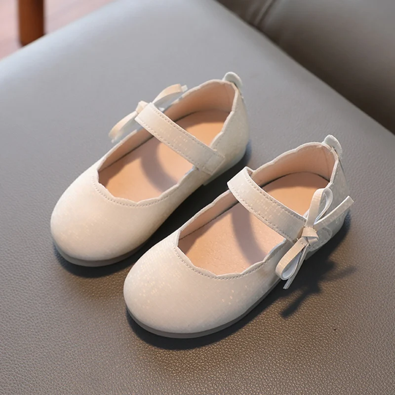 Spring Summer Children Girls Elegant British Style Retro Single Shoes Bowknot Design Soft Bottom Non-Slip Kids Leather Shoes