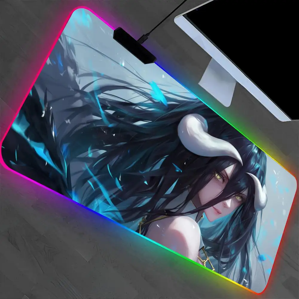 

Коврик для мыши O-overlord Albedo, коврик для ноутбука, игровой коврик для мыши RGB в стиле аниме с подсветкой, геймерская девушка, настольные коврики с героями мультфильмов, настольный коврик