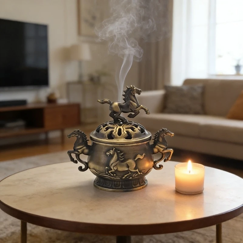 Vintage Alloy Cloud Incense Burner Open Tripod Coil & Stick Holder Mini Sandalwood Censer Indoor Outdoor Home Decor Ornament