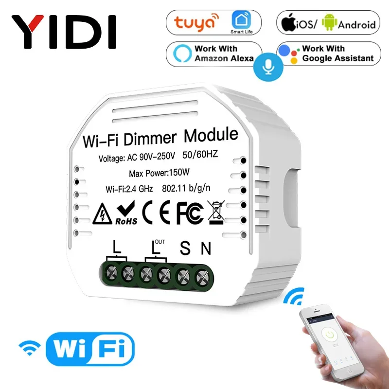 1/2 Way Wifi Smart Dimmer Switch Breaker Module Wireless Tuya App Voice Control Wall Light Switch Dimmers Alexa Google Home