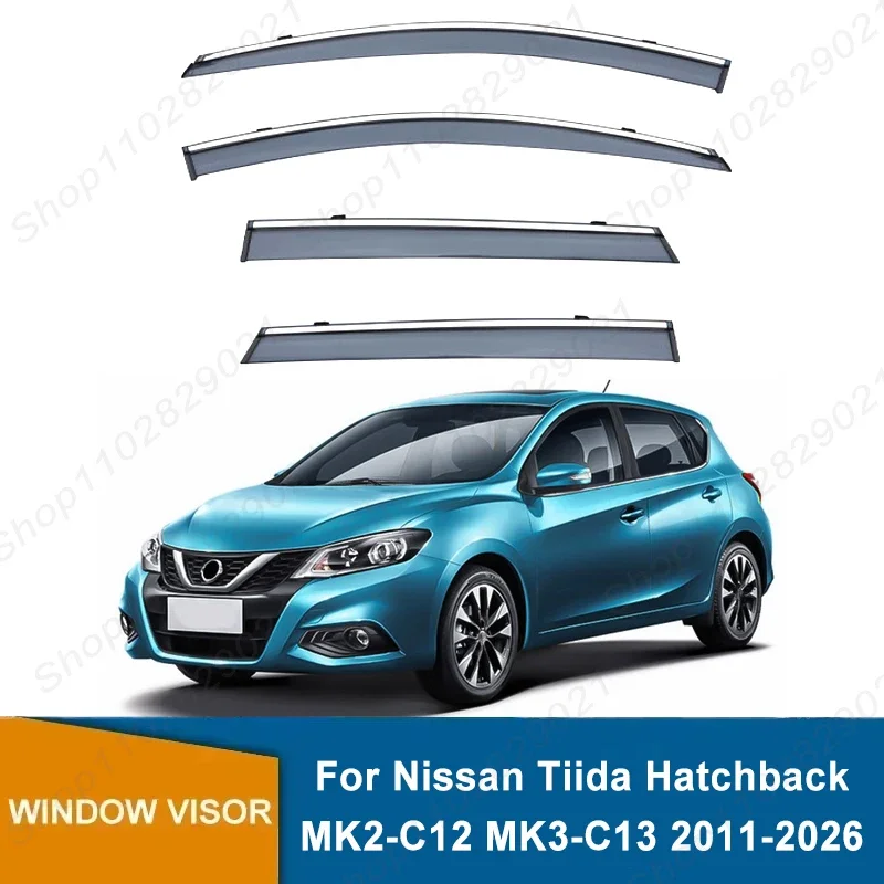 4Pcs Window Visor For Nissan Tiida Hatchback MK2-C12 MK3-C13 11-26 Weathershield Sun Rain Deflector Guard Car Window Deflector