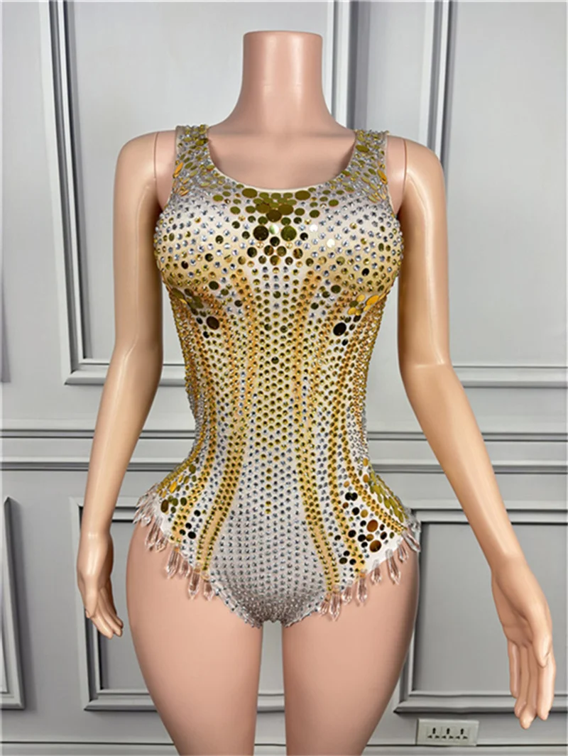 

Women Sexy Stage Rhinestones Sequins Leotard Evening Birthday Celebrate Bodysuit Costume Performance Photo Shoot Outfit