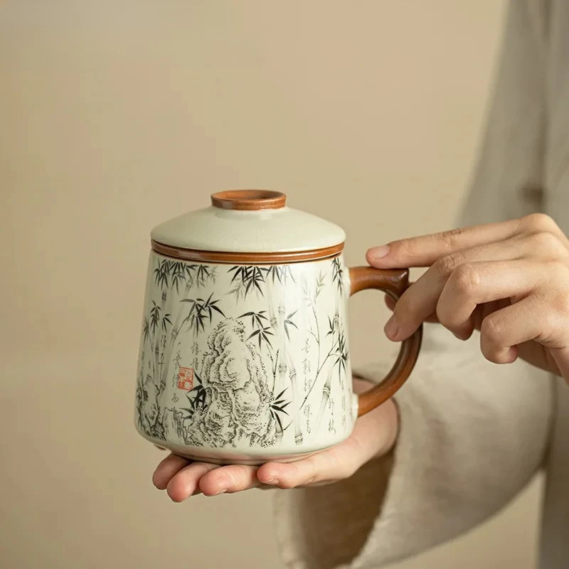 

400ml Ru Kiln Ink Bamboo Filter Tea Separator Cup Luxury Tea Mug With Infuser Household Tea Maker Office Water Cup Decoration