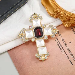 Rhinestone Cross Brooches For Women Baroque Style 2 Colors Available Royal Pin Coat Jewelry Winter Accessories
