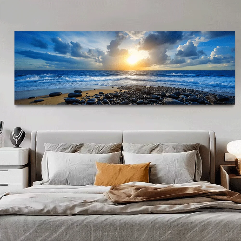 Affiche en toile sans cadre, paysage côtier, coucher de soleil sur l'océan, panoramique de la plage, décoration murale, impression sur toile, design d'intérieur, été, 1 pièce