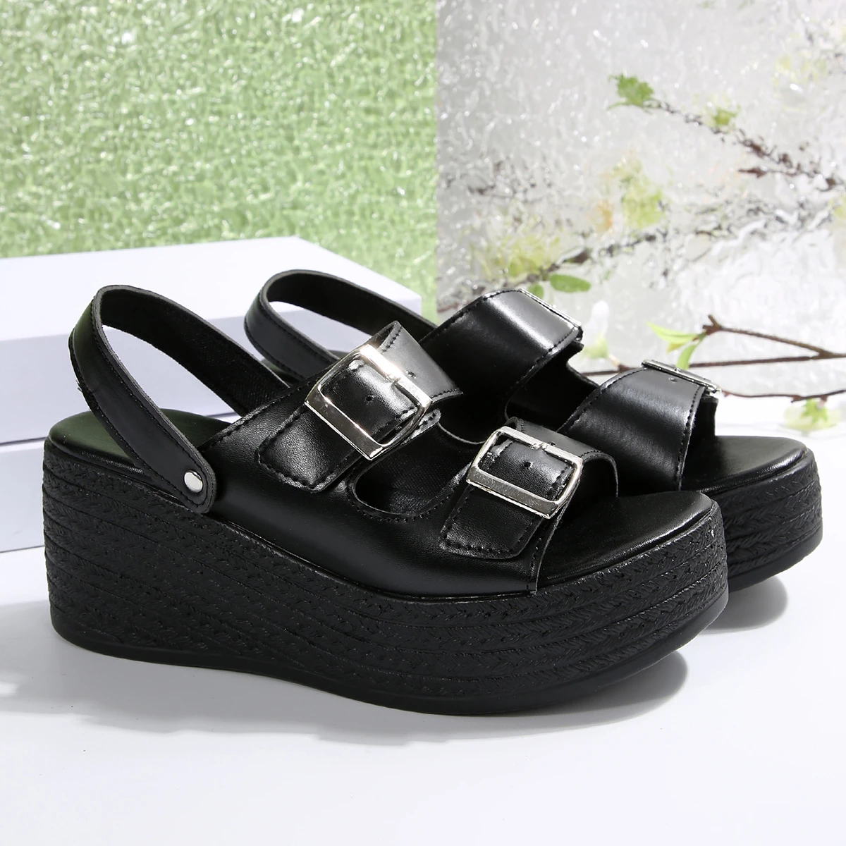 الصيف أنيقة جولة تو مثير مشبك إسفين كعب سميك سوليد الصنادل المألوف أفضل بيع جديد مريح زائد حجم الصنادل