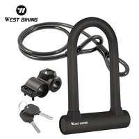 WEST BIKING Carbon Steel Bike Lock Anti-Theft Secure MTB Road Bicycle Cable U Lock Motorcycle Scooter Cycling Accessories