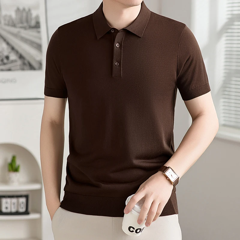 

Summer High-End 16-Stitch Thin Lyocell Men'S Short-Sleeve Solid Color Casual Versatile Polo Shirt With A Turn-Down Collar