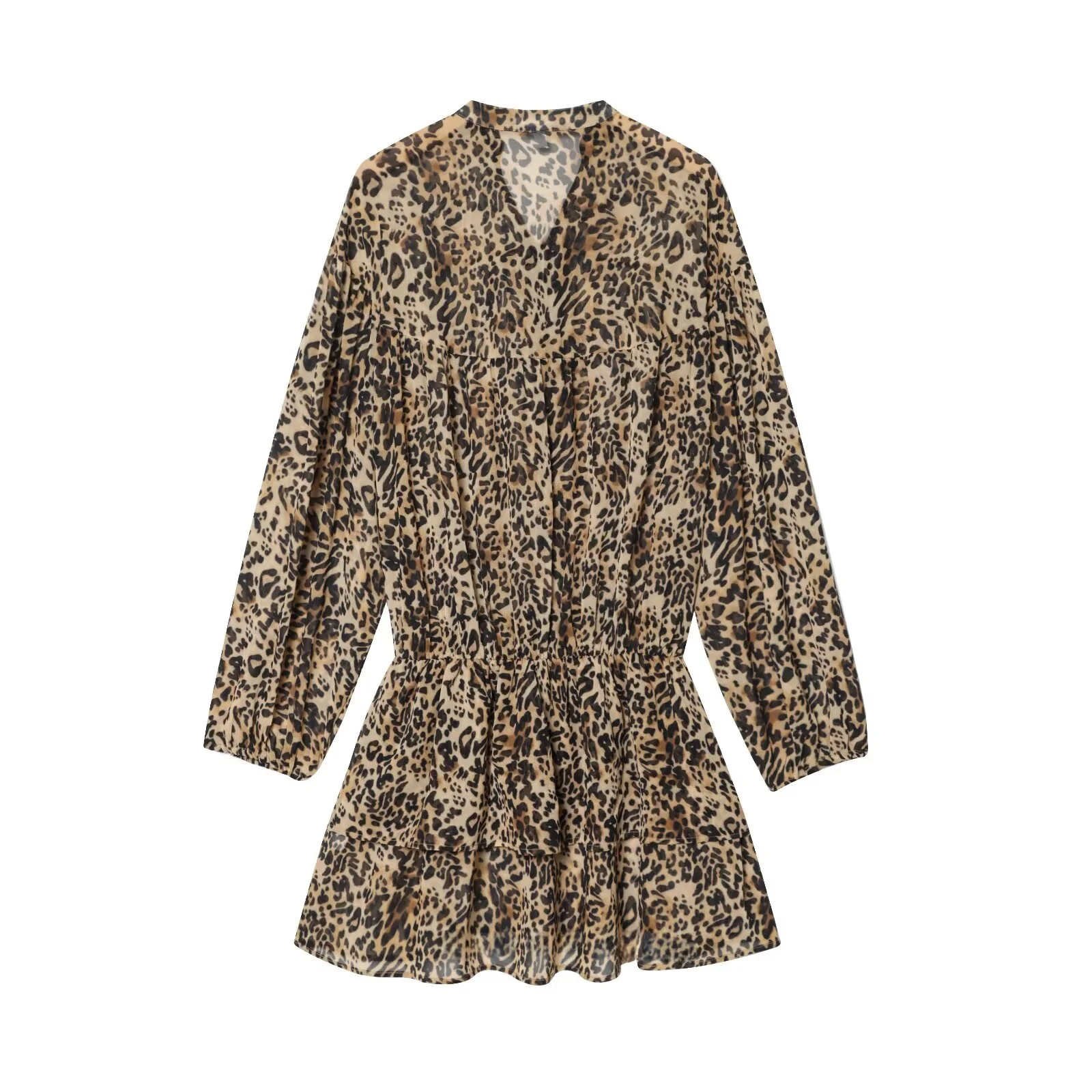 Ele Animal Print Em Camadas Decorativas Dr JNLEAOG Outono Novo Sle Feminino Faion Cor Pura Poliéster Longo Sve Slim...