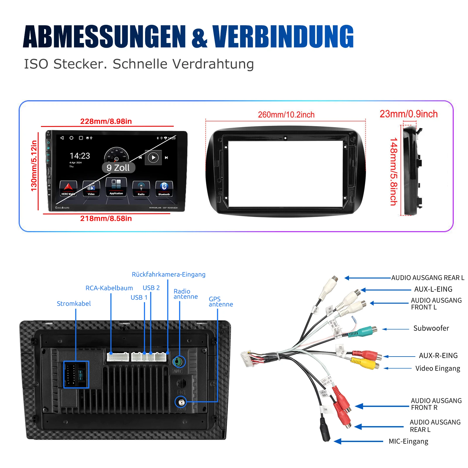 ESSGOO Android 14 9" Touchscreen Autoradio für Smart Forfour/Fortwo 453 - Wireless CarPlay & Android Auto - GPS Navigation FM WiFi USB Typ-C RDS SWC Mirror Link - Multimedia Videoplayer – Detail 18