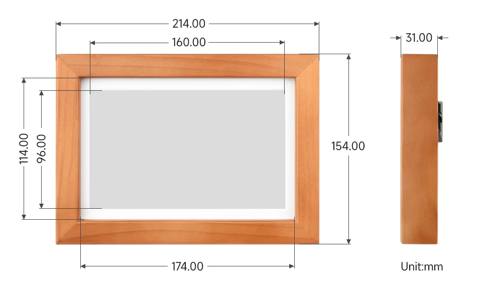 ESP32-S3-PhotoPainter 7,3 inch E6 Full Color E-paper-display met massief houten fotolijst, ultralange stand-by, resolutie 800 × 480