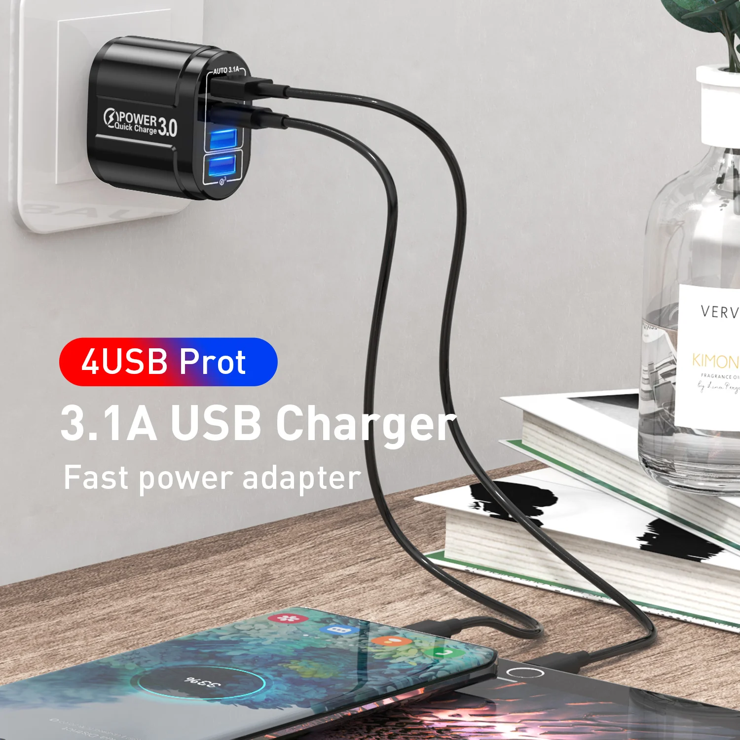 AU KR 48W 4 ports Charger Australian Korean Plug USB Type C Fast Charger Travel Quick Charger Mobile Phone Charger For iPhone 15