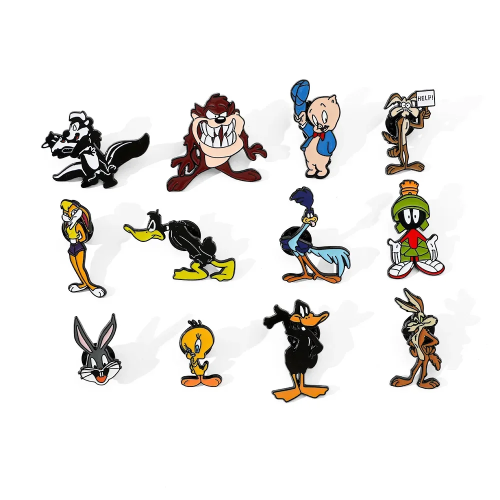 1 Set Cartoon Bunny Enamel Pins Cute Tweety Bird Daffy Duck Porky Pig Brooches Clothing Badges Jewelry Accessory Anime Fans Gift