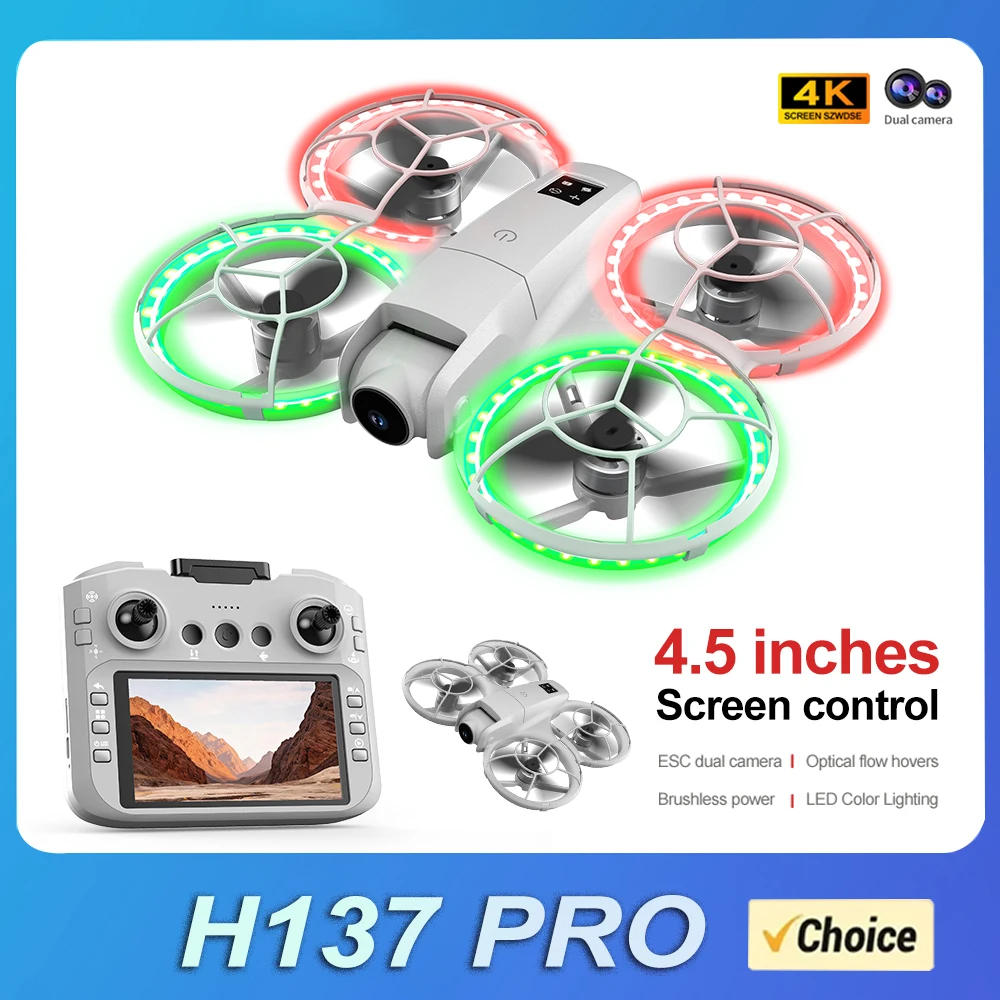 New H137 PRO Drone 4K Professional HD Dual Camera Aerial Screen Remote Control Aircraft 5G Brushless Motor Quadcopter Toys UAV