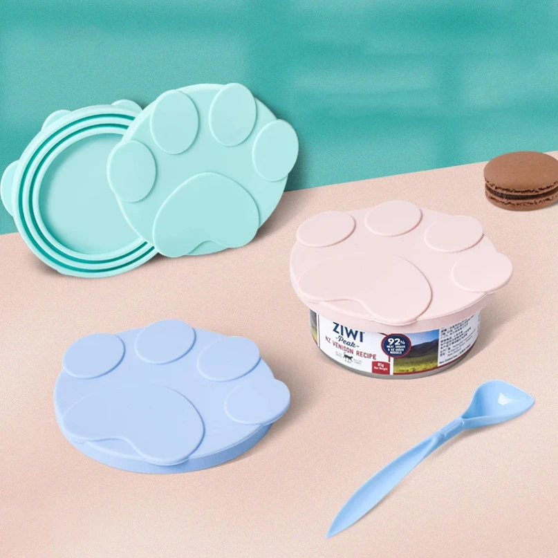 

Portable Silicone Dog Cat Canned Lid 2-in-1Food Sealer Spoon Pet Food Cover Storage Fresh-keeping Lids Bowl Dog Accessories