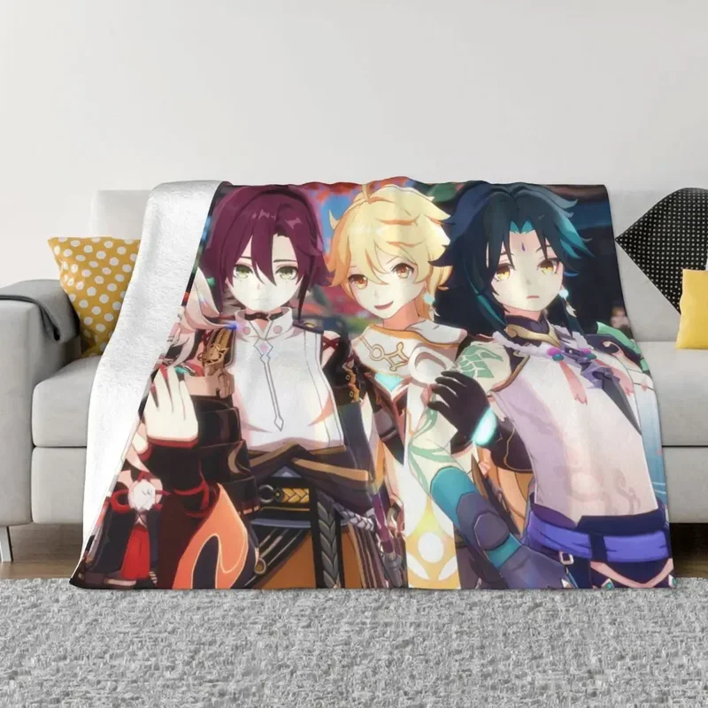 Teyvat Boys Xiao Aether Heizou Kazuha Blanket Cover Genshin Impact Anime Throw Blankets Summer Air Conditioning Bedspreads