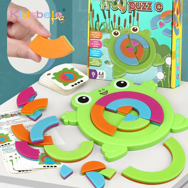 Puzzle Montessori en Forme de Grenouille Colorée pour Enfant, Jouets Mignons, Tangram Présв, 18 Pièces