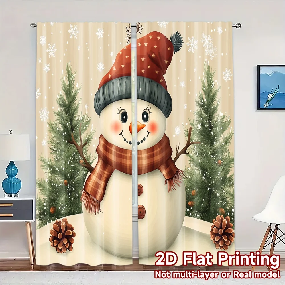 

2pcs,Curtains Cute Snowman Winter Holiday (2) Print Popular Curtains 100% Polyester Curtains Holiday Use for Kitchen Living Room