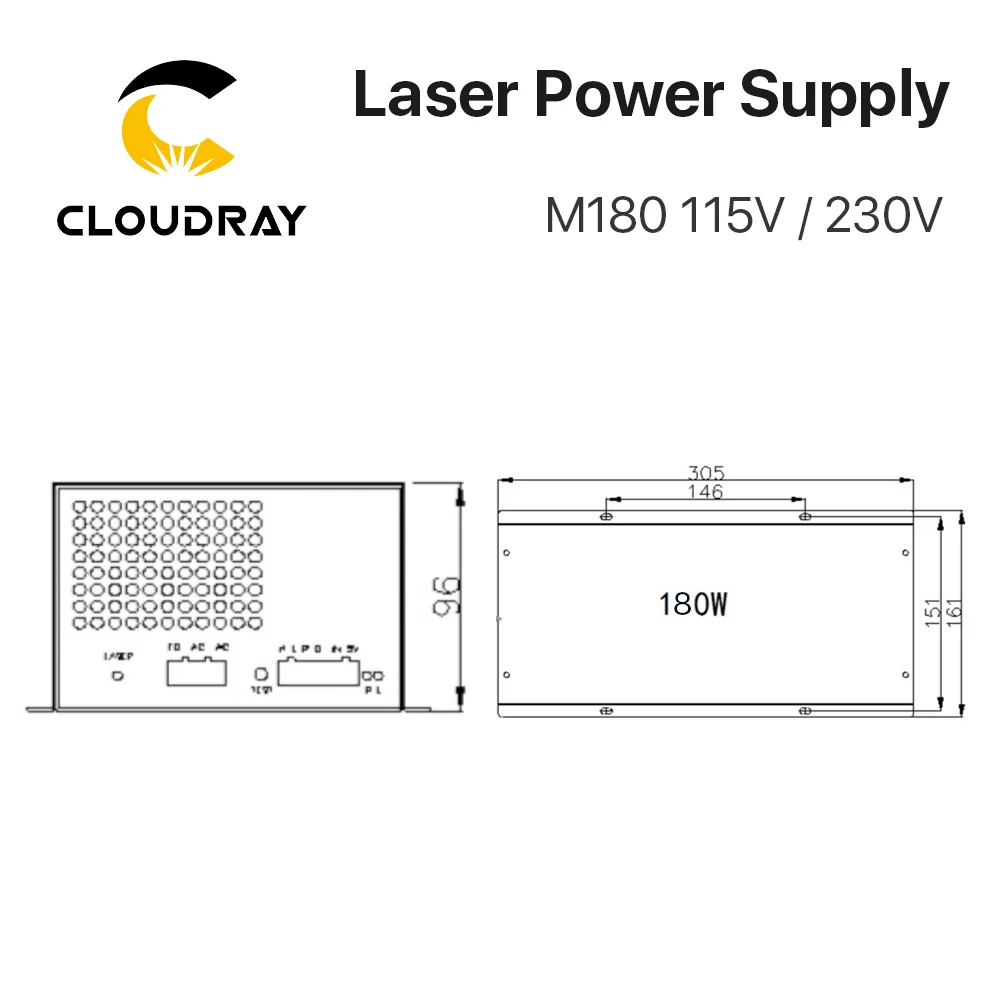 Imagem -04 - Cloudray 180w Co2 Fonte de Alimentação do Laser M180 115v 230v Tubo do Laser Equipamentos Energia para Co2 Gravação a Laser Máquina Corte