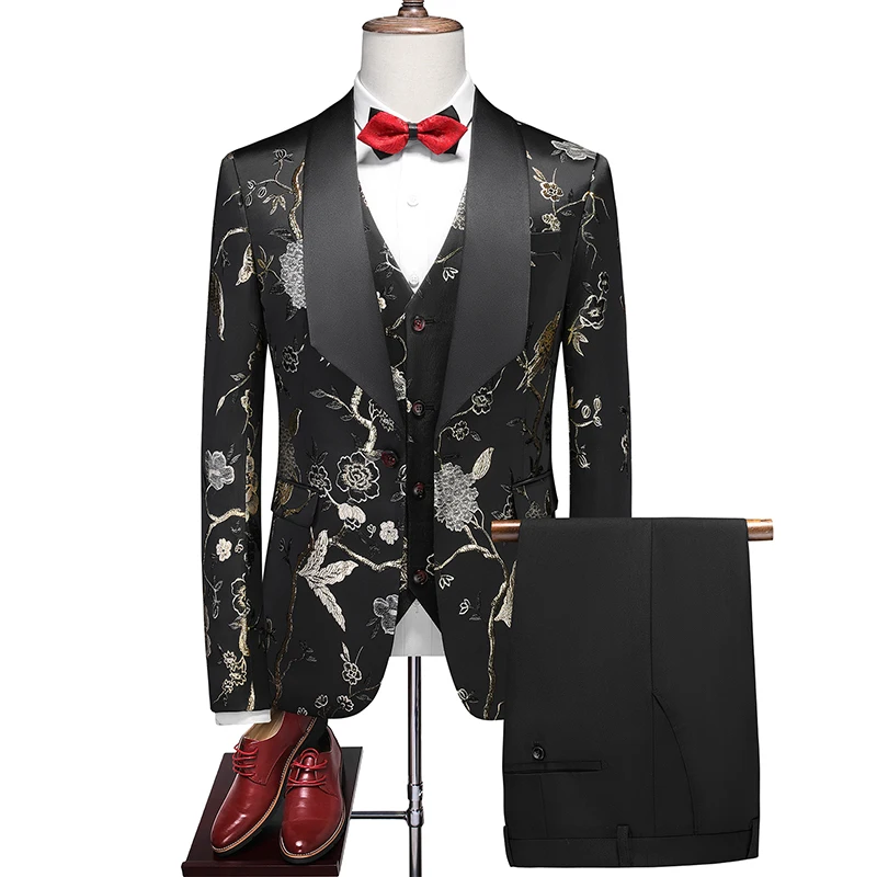 ( Jacket + Trousers + Vest ) Men Luxury Wedding Suit 3 Piece Single Button Slim Fashion Dress Male Prom Party Tuxedo Sets