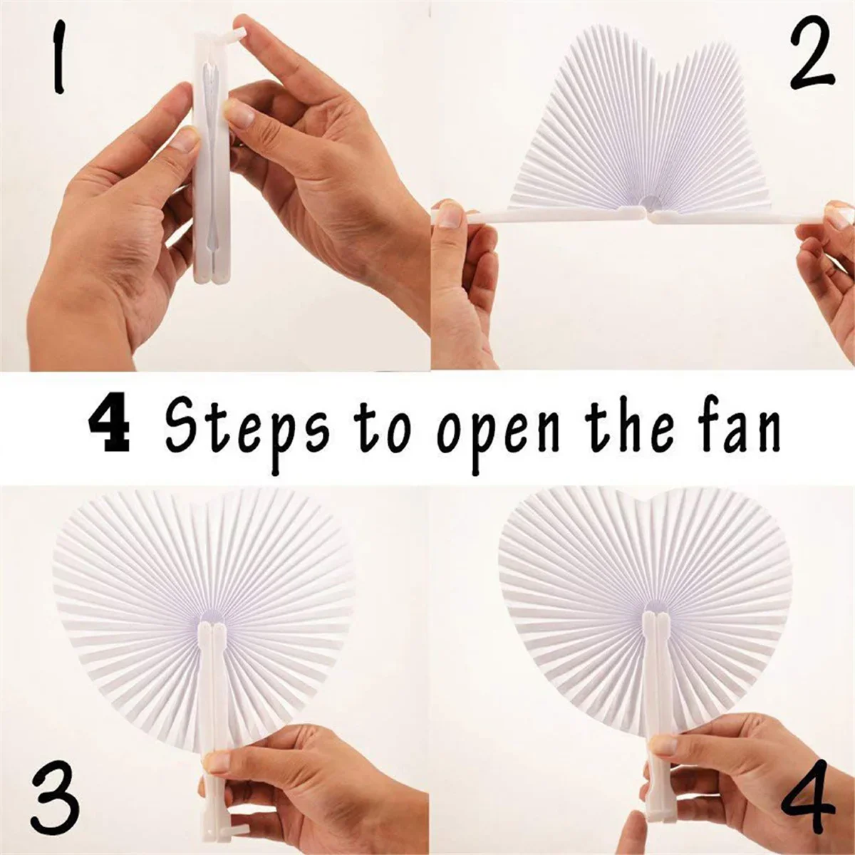 30-120pcs White Heart Shape Folding Fan Blank Paper Hand Fans With Plastic Handles DIY Painting Birthday Wedding Party Decor