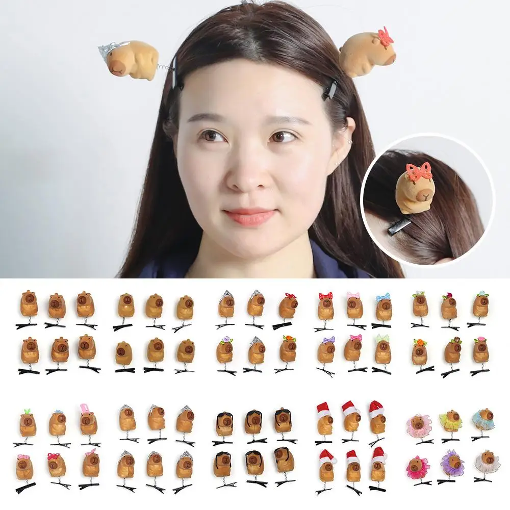 

6pcs Cute Cartoon Capybara Spring Hair Clip 3D Plush Hairpin Kawaii Children Headwear Funny Hair Styling Tool Duckbill Clip