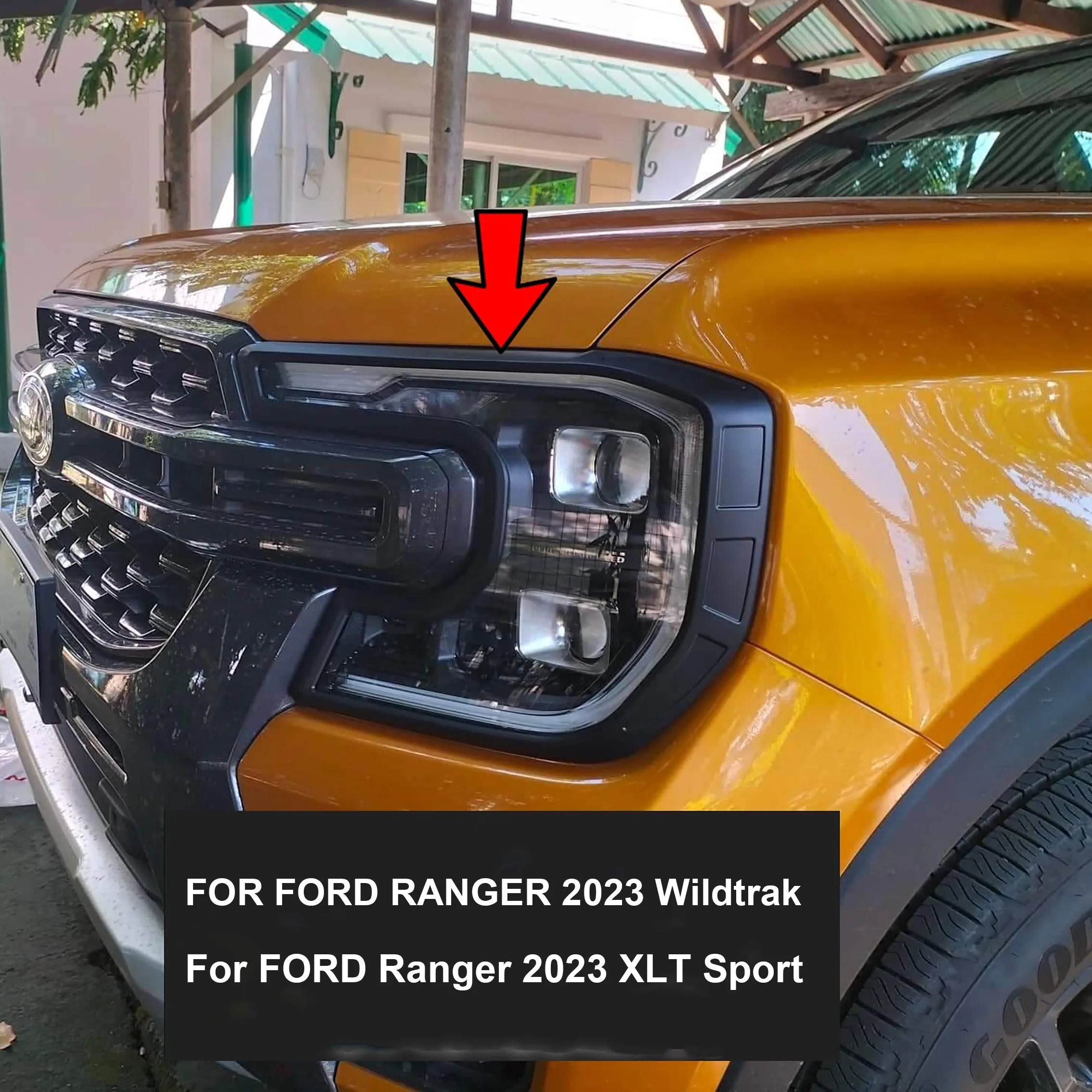 ABS Front Head Lights Lamp Cover Head Lights Surround Trim For Ford Ranger WILDTRAK 2023 2024 SPORT XLT =Head Light Protector