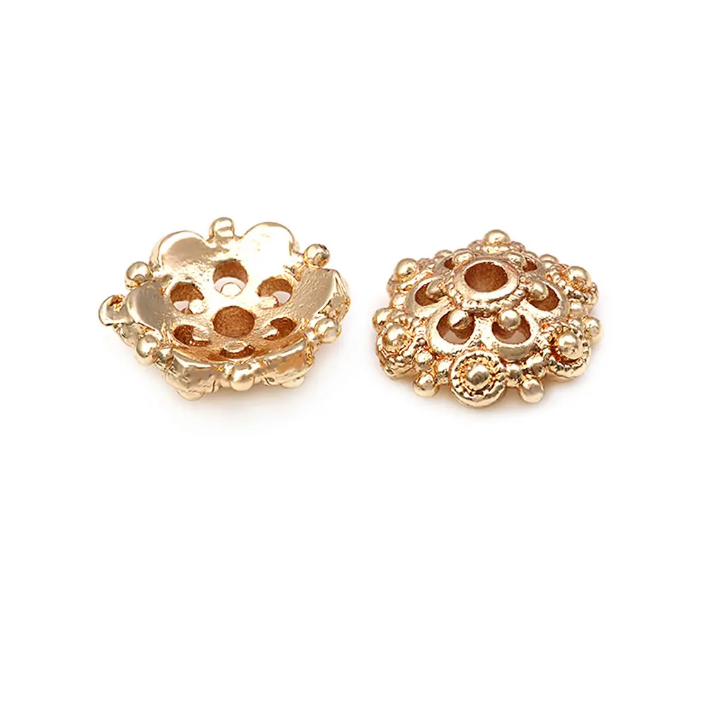 18K Goldfarbene Messing-Blumenperlenkappen Hochwertige DIY-Schmuckherstellungszubehör Halsketten- und Ohrring-Accessoires für Frauen – Detail 20