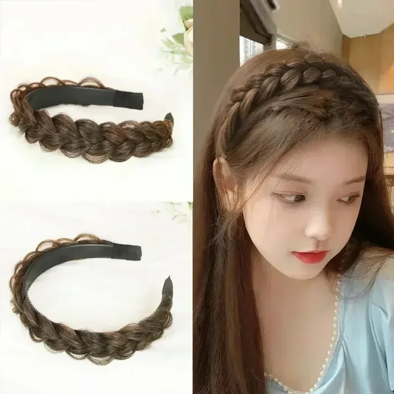 Twist Braid Wig Headband Women Girls Hair Accessories Twisted Braided Hairdband Three-strand Wide-brimmed Solid Bezel Head Hoop