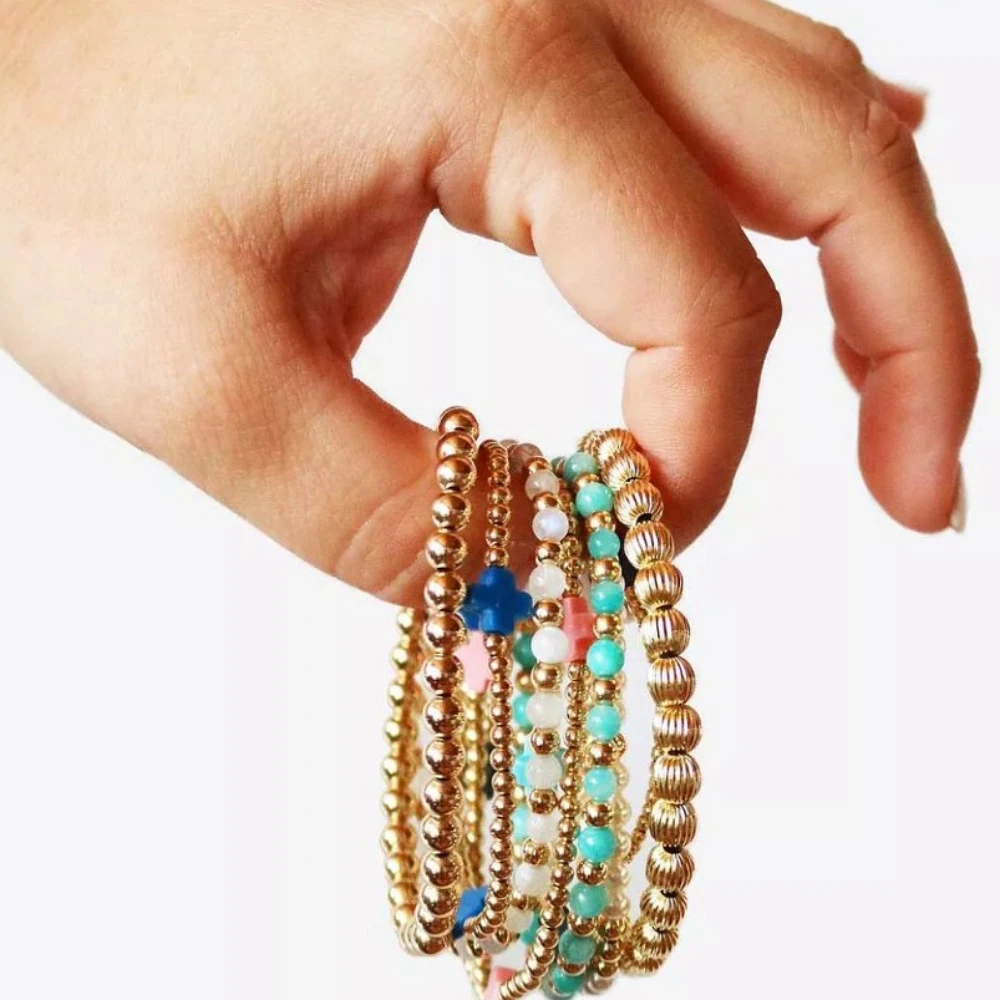 YEEVAA Charm Cross Mix Glass Beads Stack of 7 Bracelets, Fashion Jewelry Gift for Women Daily Layering