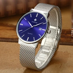 WWOOR New Simple Men Watch Top Brand Luxury Ultra Thin Steel Mesh Watch For Men Waterproof Date Quartz Wristwatch reloj hombre