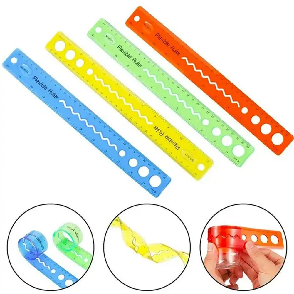 Perspective Flexible Ruler 3pcs Student Stationery Colorful Foldable Degree Scale Clear Multifunctional School Supplies 30cm
