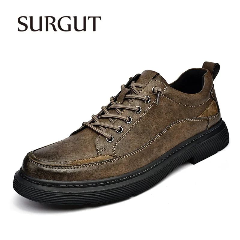 SURGUT Hot Sale Man Casual Fashion Leather Shoes Business Office Brand English Style Men Luxury Platform Shoes Oxford Shoes