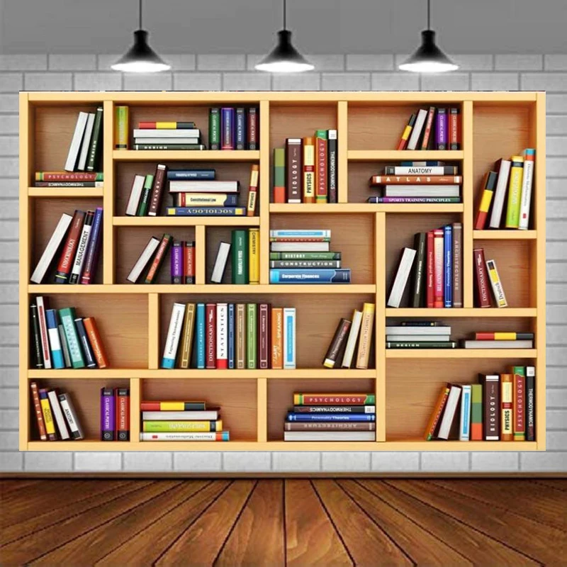 Bookshelf Background Banner Studio Office Photography Backdrop For Video Conference Library Books Bookcase Poster