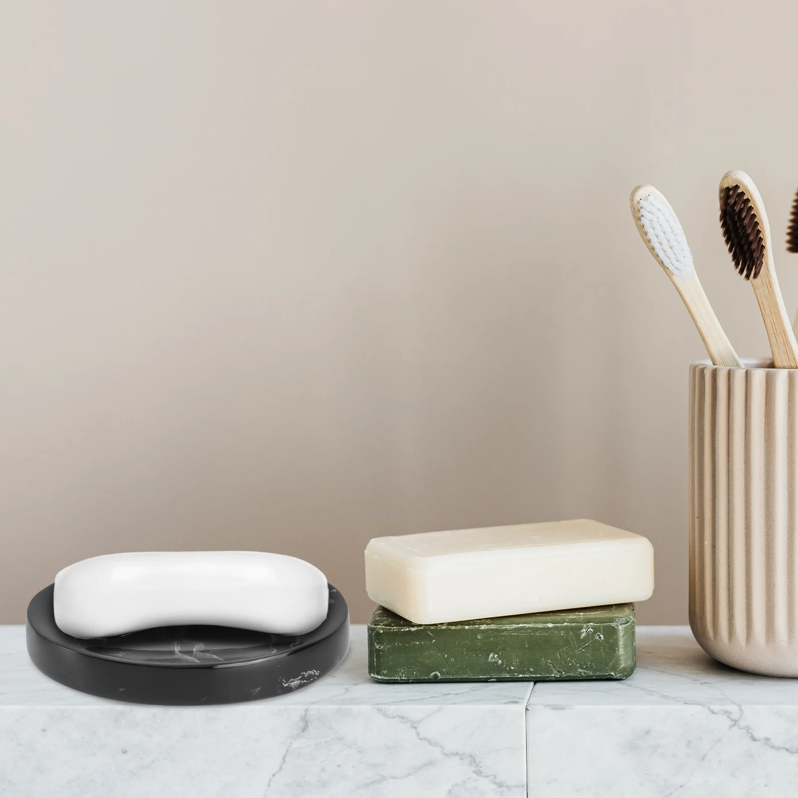 

Marble Soap Dish for Bathroom Decorative Tray Dishes Container Holder with Drain Black