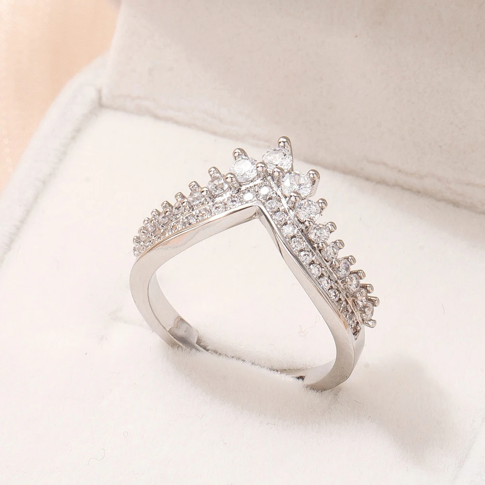 S925 Silver Moissanite Engagement Rings For Women Lab Diamond V-shaped Princess Crown Wedding Band Bride Stackable Ring GRA