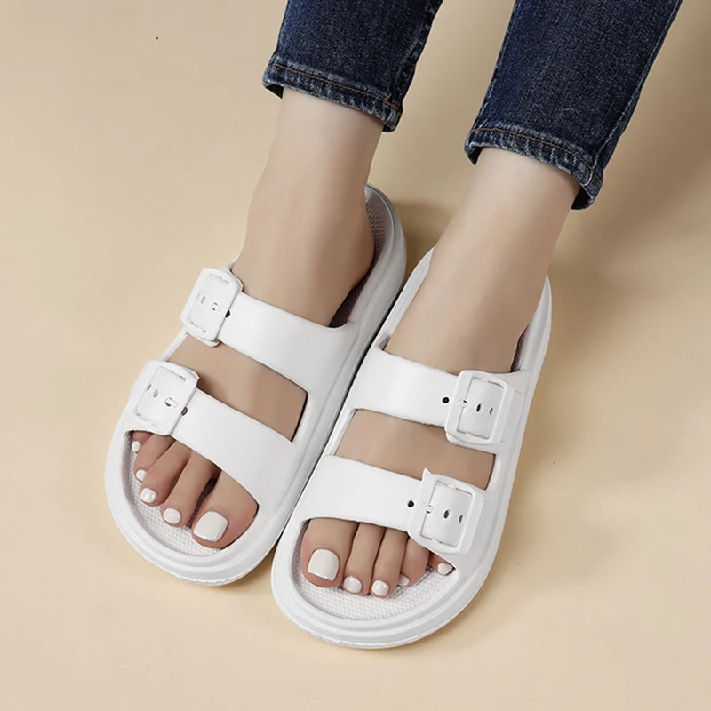 Eva Home Thick Sole Slippers Women Adjustable Double Buckle Platform Slide Sandals Woman Non Slip Beach Flip Flops Couple Shoes