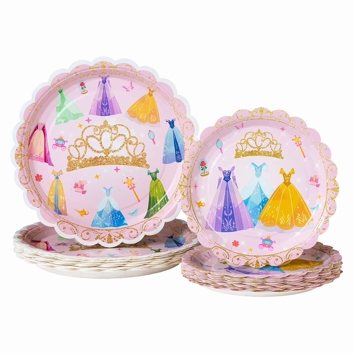 10/25/50Pcs Princess Dress Print Scalloped Paper Plates Disposable Tableware for Themed Party Supplies image 3