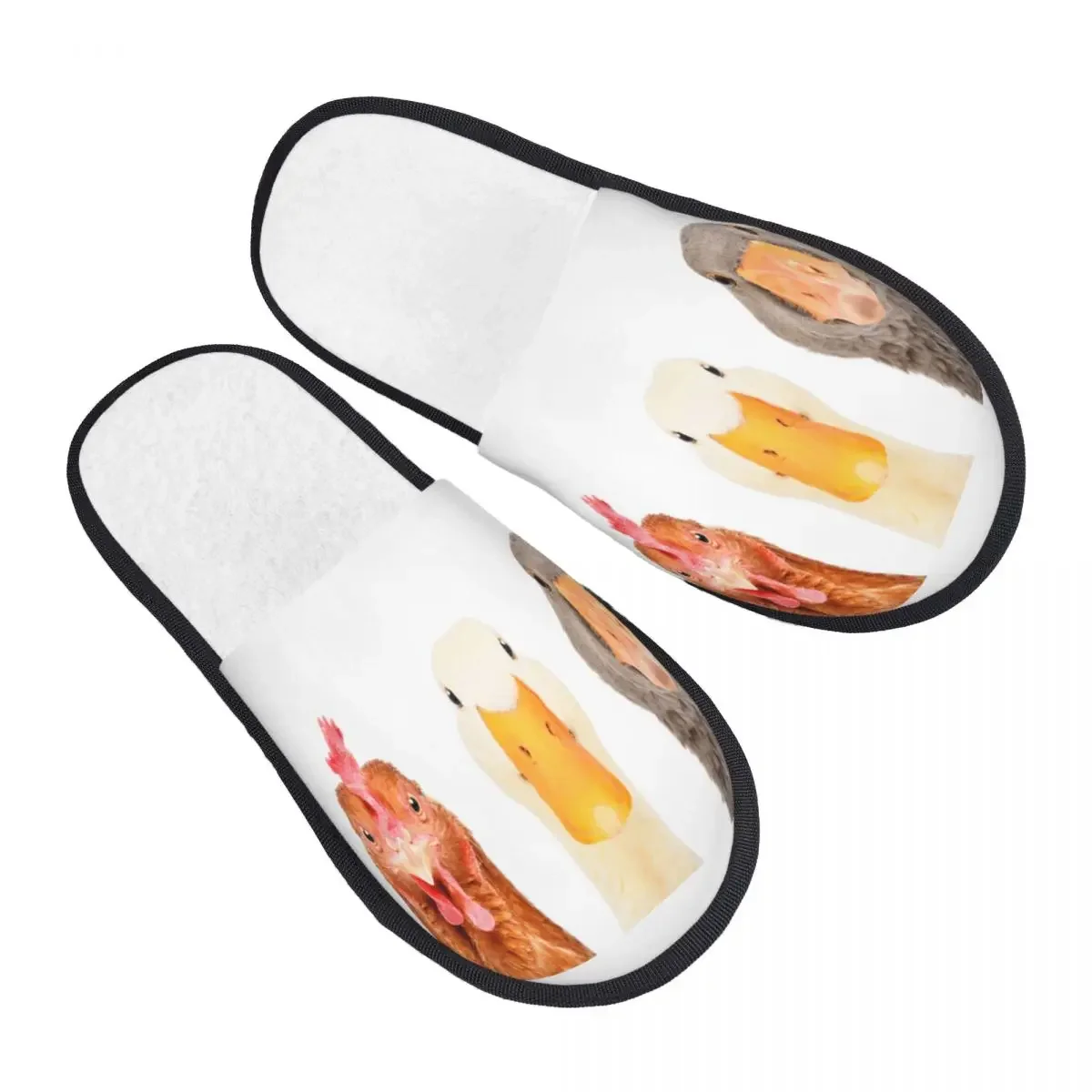 Soft Slippers Portrait Of A Goose Duck And Chicken Non-Slip Floor Indoor Home Furry  Shoes For Bedroom