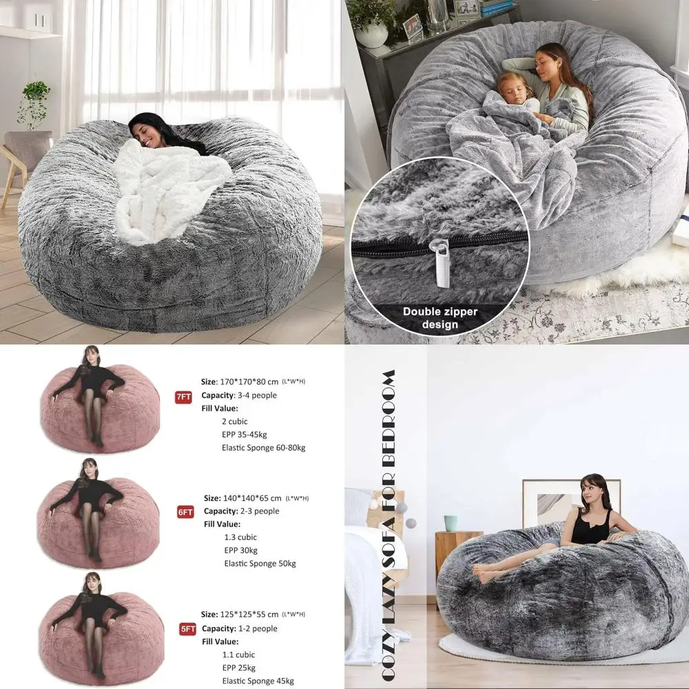 

Серое кресло-мешок 3.5T для взрослых и детей: уютная мебель для гостиной с местом для хранения
