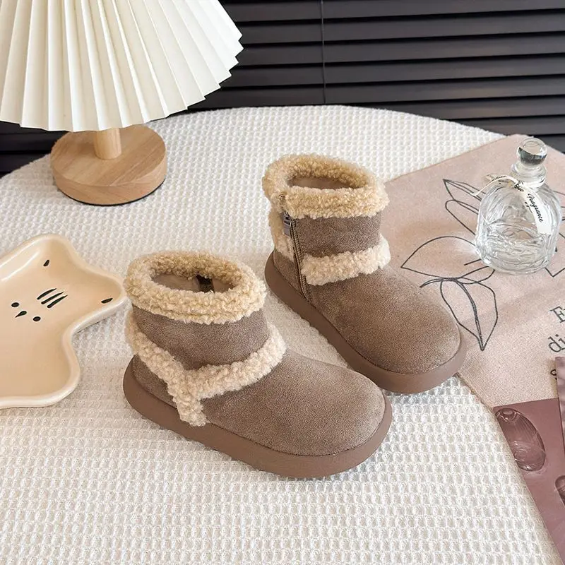 

Зимние новые теплые хлопковые короткие сапоги на флисовой подкладке для девочек, модные детские уличные зимние сапоги для малышей