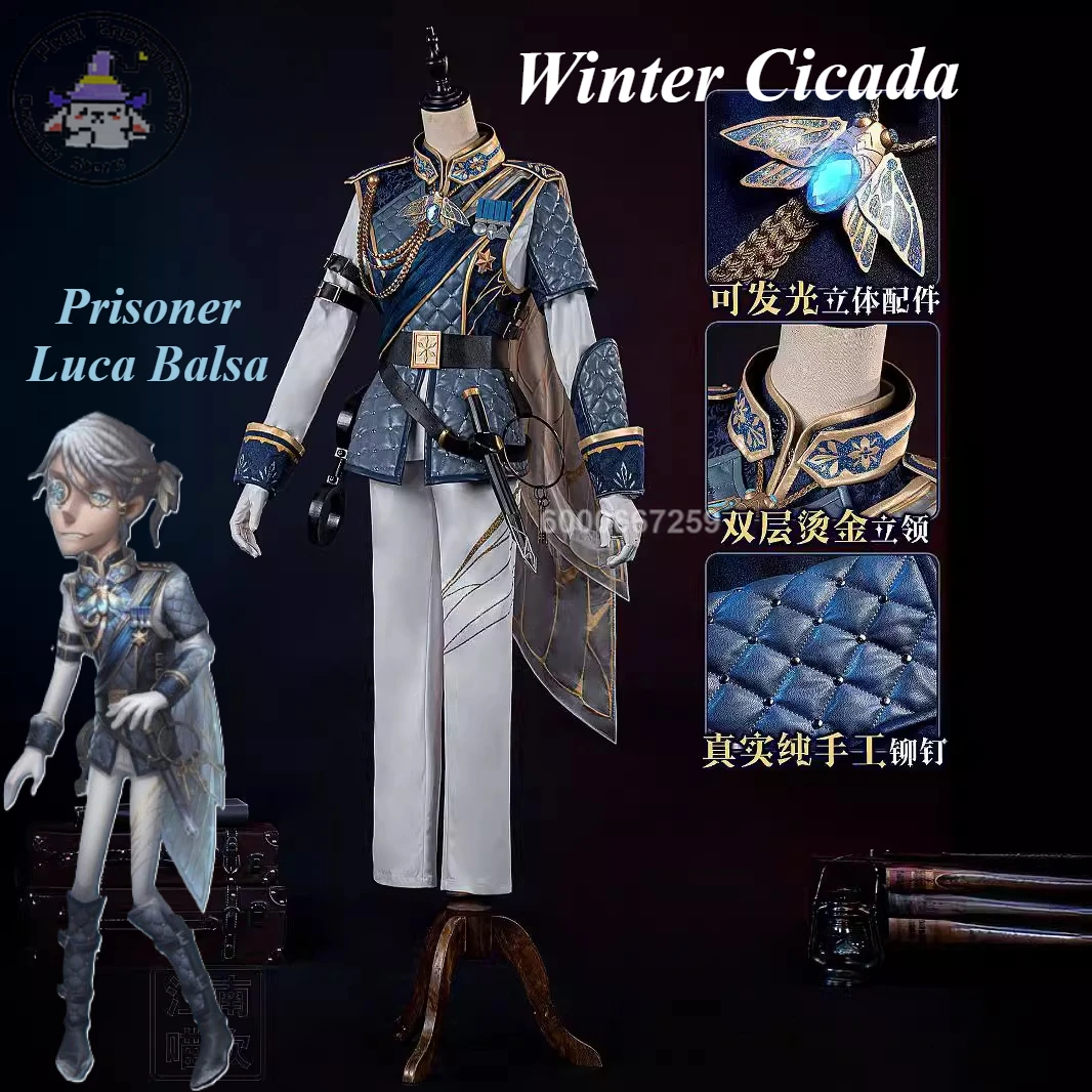 

Identity V Game Prisoner Luca Balsa Cosplay Wig Winter Cicada A-Tier Uniform Glasses Sword Handcuffs Pendant Accessories