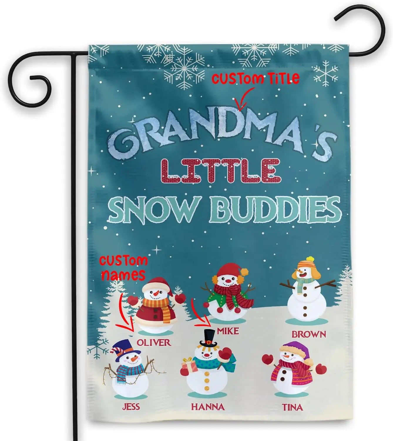 MAIANEY () Grandmas Little Snow Buddies Grandma Garden Flag Personalized Christmas Garden Flag Snow Man Custom Grandkids Name We