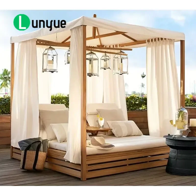Adjustable Teak Outdoor Lounger Day Bed for Hotel Garden Pool Beach Wholesale Furniture Durable Sunbathing Chair