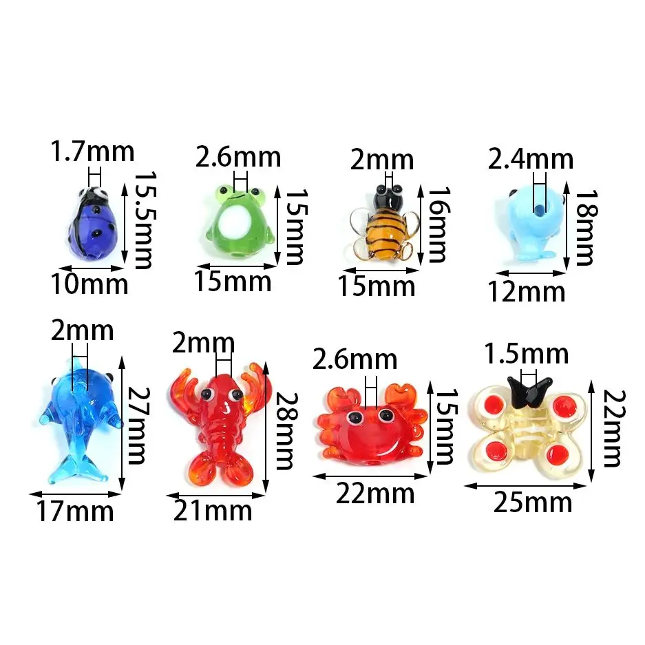 2-10 teile/los Cartoon Krabben Garnelen Fisch Tier Lampwork Perlen für Schmuck Machen Glas Perlen Lose Spacer Perlen DIY armband – Detail 1