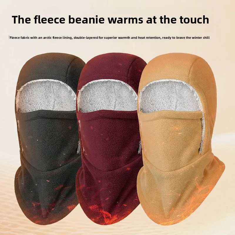 Autumn Winter Outdoor Cold Proof Fleece Integrated Pullover Hat Men Women Windproof Neck Protection Warm Fleece Cap Thermal Ski